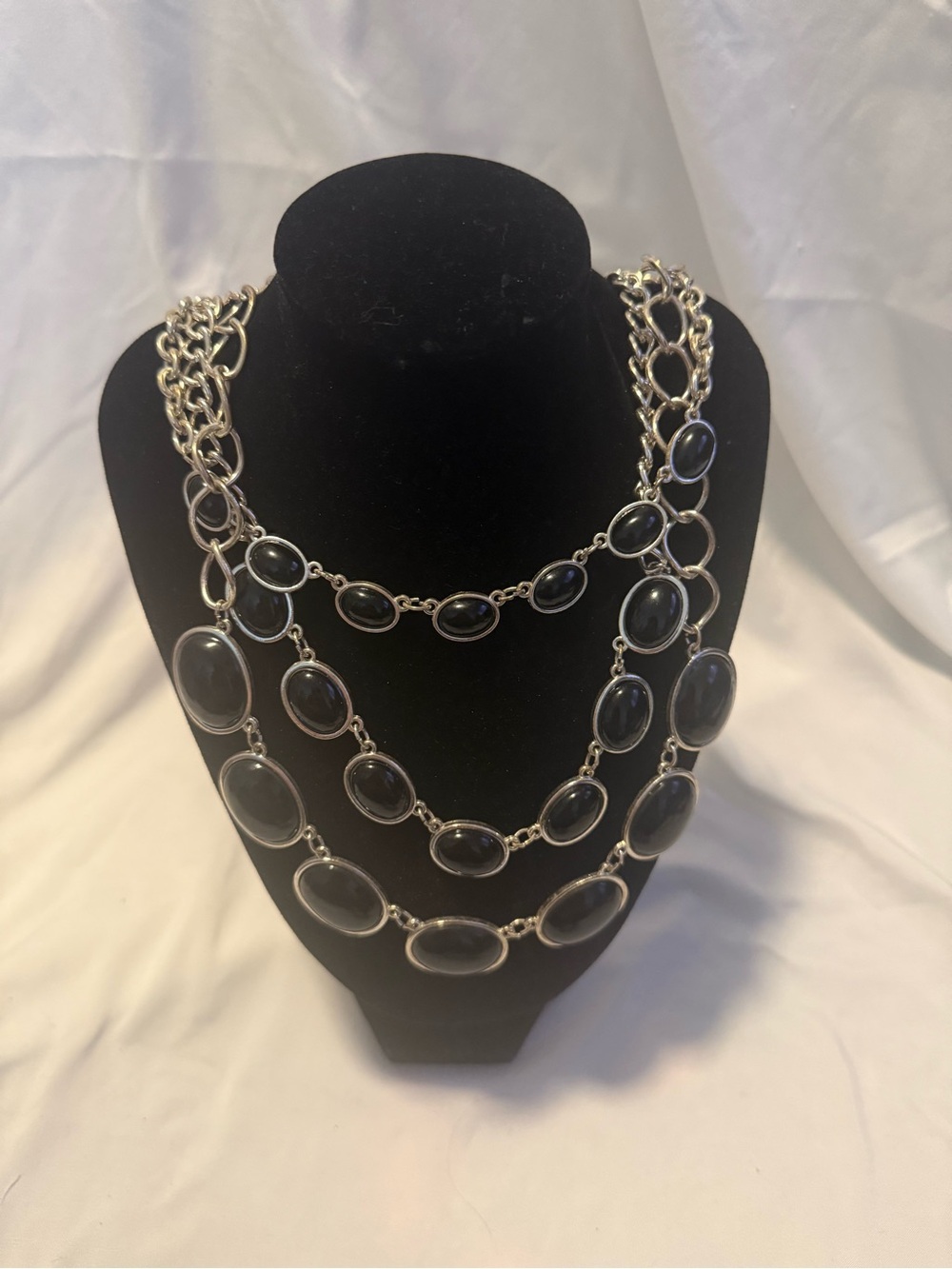 vintage estate black bead multi strand chain necklace